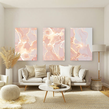 3pcs Rose Gold Luxury Marble Abstract Wall Art Set Canvas Framed 60x90cm - High Quality Print 100% Australian Made Wall Canvas Ready to Hang