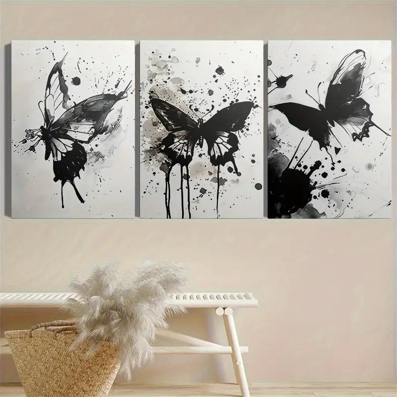 3pcs Abstract Geometric Butterflies Metal Print Ready to Hang Art - Bella Home Decor