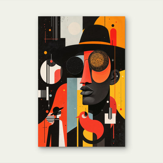 Abstract Geometric Man Fedora Hat 40x60cm Metal Print Ready to Hang