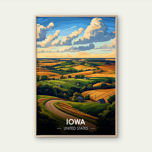 Rolling Hills And Fields Of Iowa Travel Poster Print Wall Art