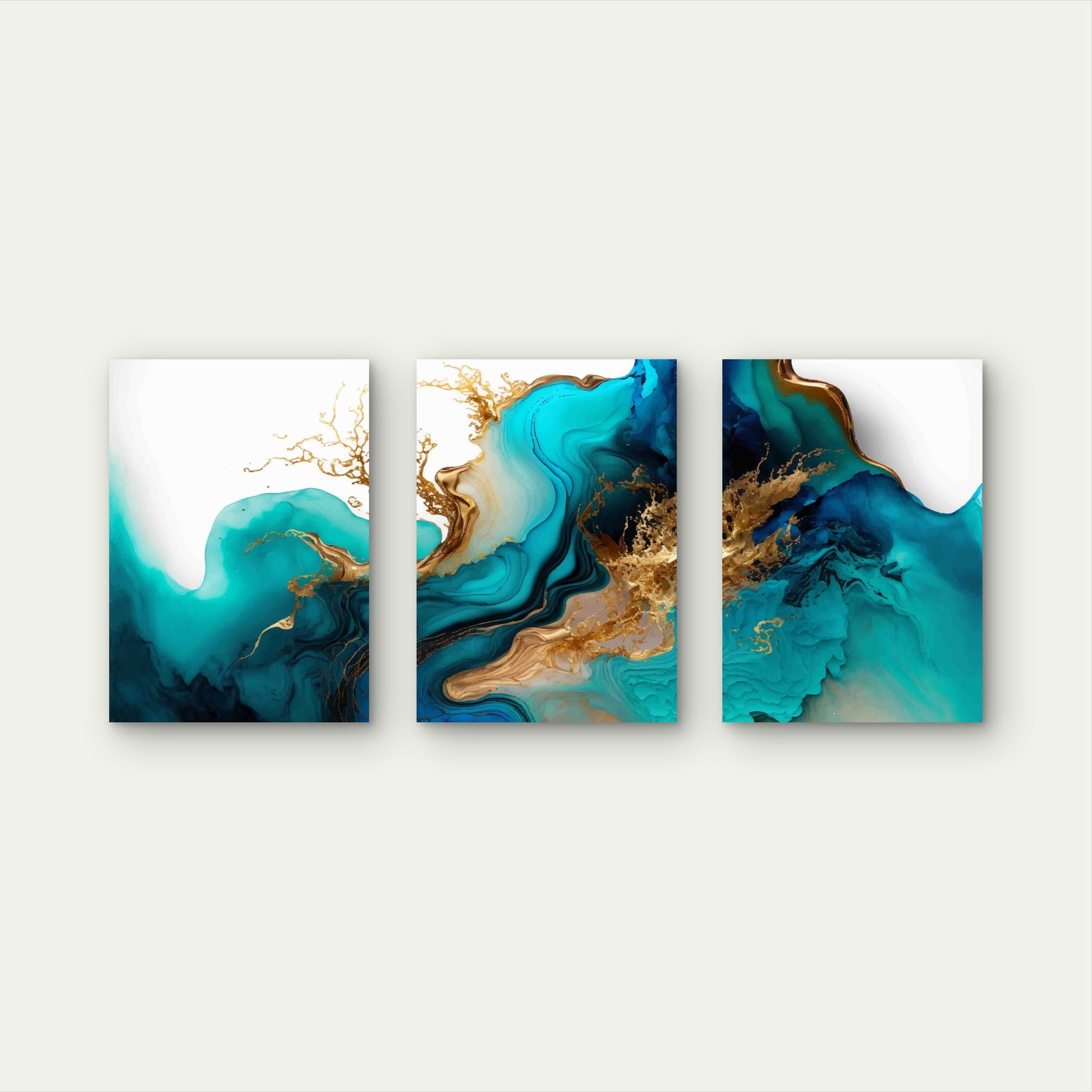 3pcs Vibrant Blue and Metallic Swirls Metal Print Ready to Hang Art - Bella Home Decor