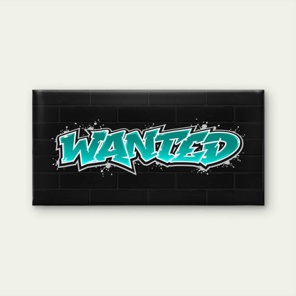 Teal Wanted Graffiti Theme Wall Art Canvas Office Home Room Framed 120x60cm
