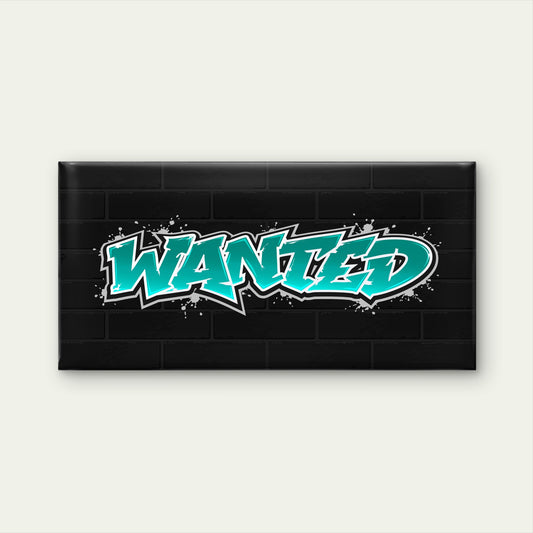 Teal Wanted Graffiti Theme Wall Art Canvas Office Home Room Framed 120x60cm