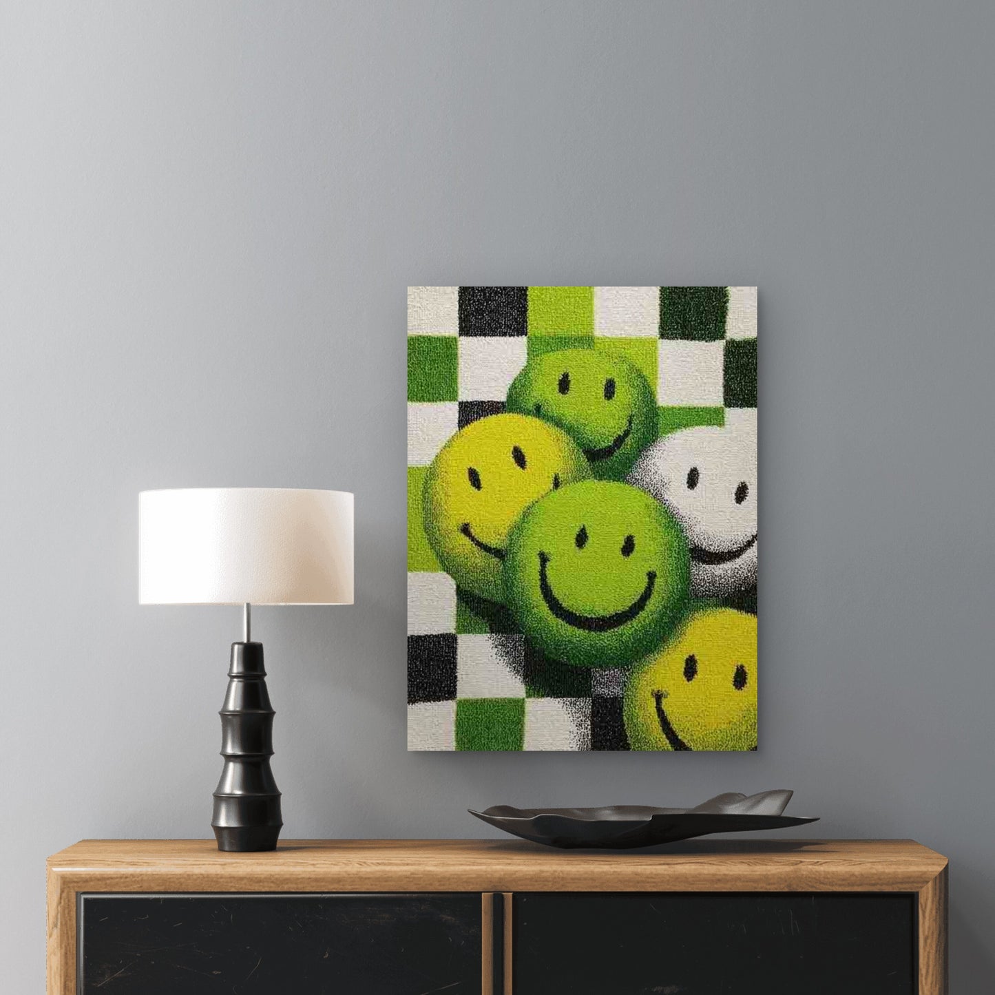 Lime Green & White Checkerboard Metal Print Ready to Hang