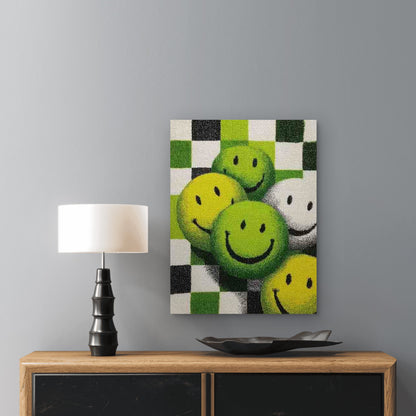 Lime Green & White Checkerboard Metal Print Ready to Hang