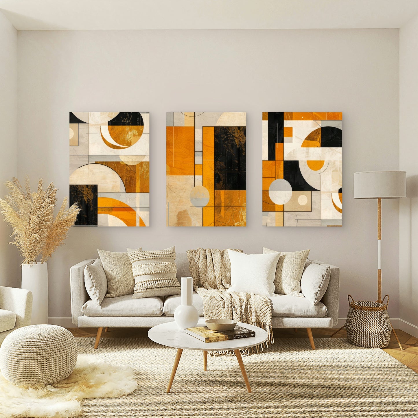 3pcs Mustard Geometric Abstract Shapes   Wall Art Set Canvas Framed 40x60cm - High Quality Print 100% Australian Made Wall Canvas Ready to Hang