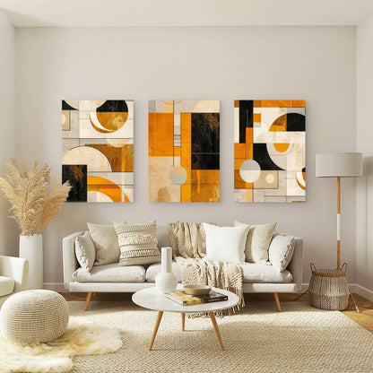 3pcs Mustard Geometric Abstract Shapes   Wall Art Set Canvas Framed 50x70cm - High Quality Print 100% Australian Made Wall Canvas Ready to Hang