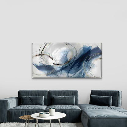 Blue And Golden Circles Wall Art Canvas Office Home Room Framed 120x60cm - Bella Home Decor