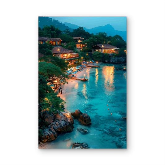 Moonlit Paradise Along Sapphire Shores 40x60cm Metal Print Ready to Hang