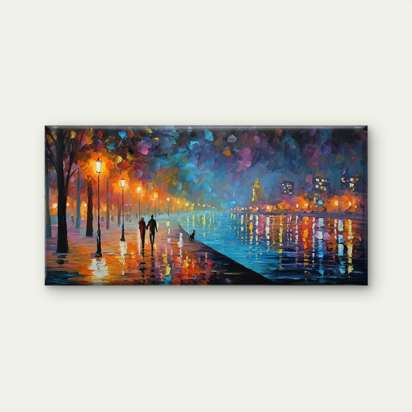 Lights Wet Pavement Reflection Wall Art Canvas Office Home Room Framed 120x60cm