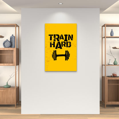 Train Hard Barbell Gym Fitness Motivational Typography 5mm thick Plastic Poster Ready to Hang 90x60cm