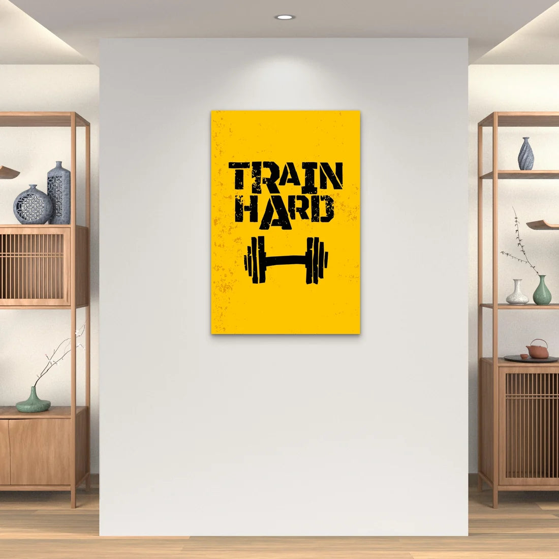 Train Hard Barbell Gym Fitness Motivational Typography    40x60cm Metal Print Ready to Hang