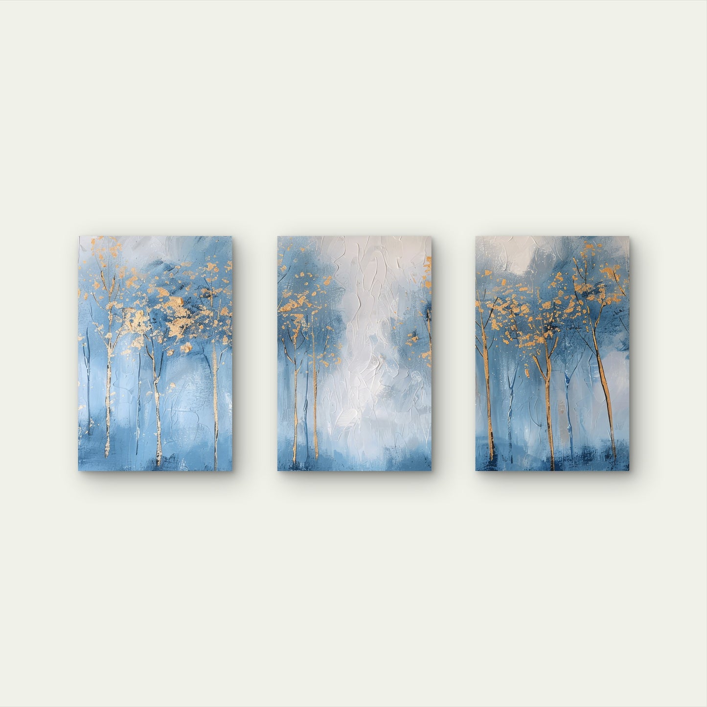 3pcs Abstract Blue Gold Tree Forest Painting  Wall Art Set Canvas Framed 50x70cm - High Quality Print 100% Australian Made Wall Canvas Ready to Hang