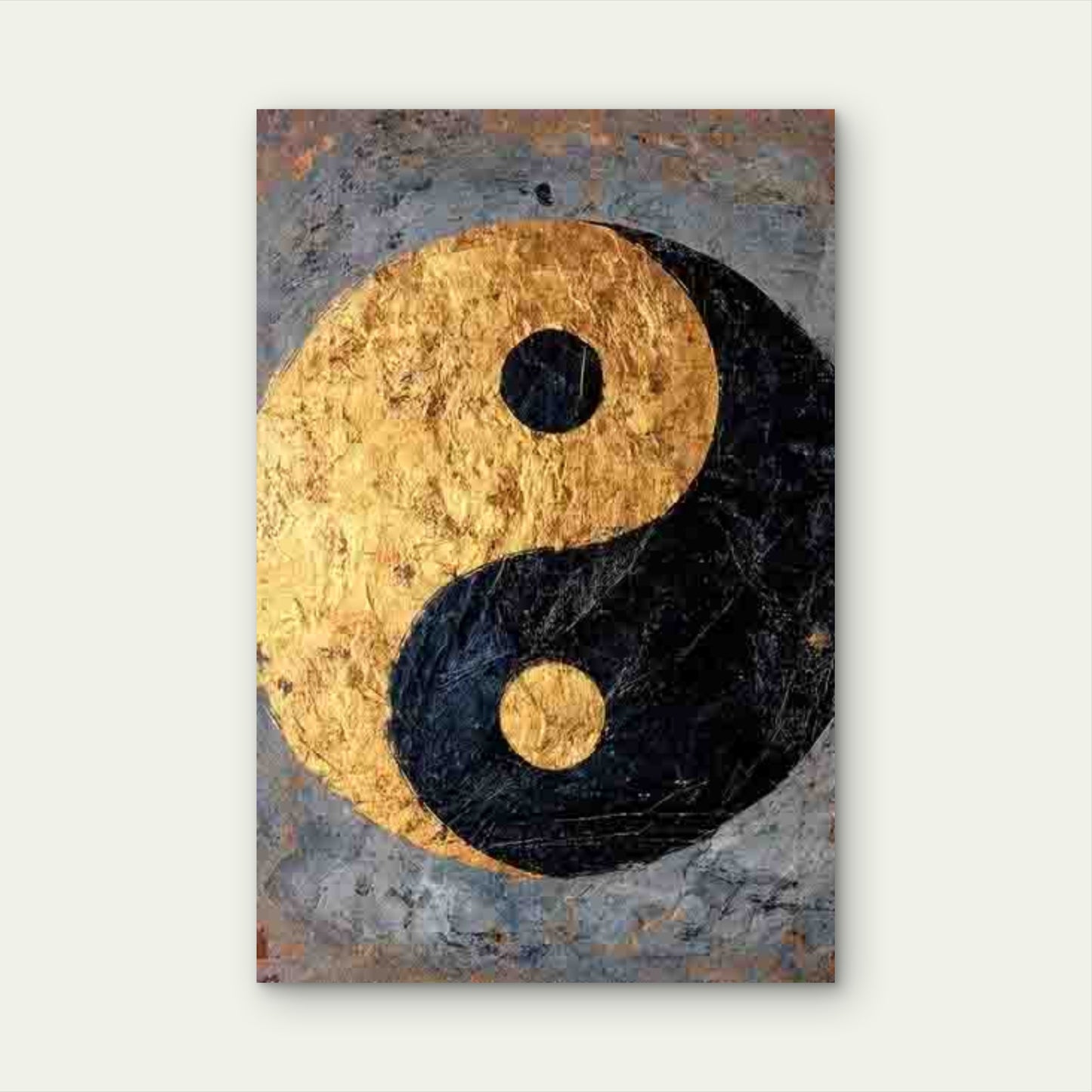 Golden Yin Yang Manga Style Taoist Zen Symbol 40x60cm Metal Print Ready to Hang - Bella Home Decor