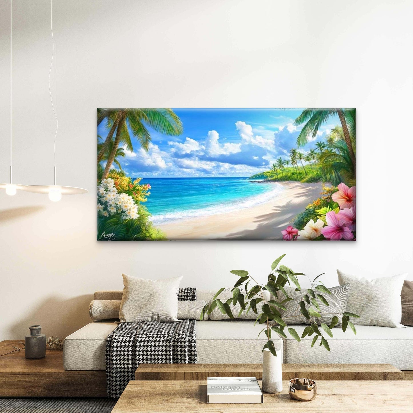 Tropical Paradise Beach Wall Art Canvas Office Home Room Framed 120x60cm - Bella Home Decor