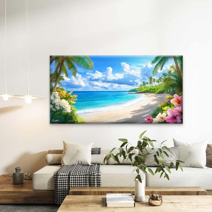 Tropical Paradise Beach Wall Art Canvas Office Home Room Framed 120x60cm - Bella Home Decor