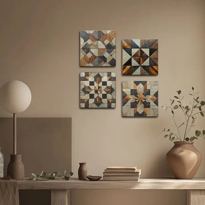 4pcs Traditional Shapes Decor Wall Art Canvas Framed - Bella Home Decor