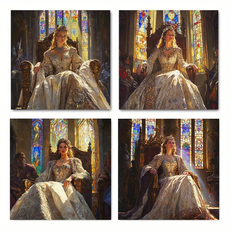 4pcs Empress & Right Of Kings Divine Theme Wall Art Canvas Framed