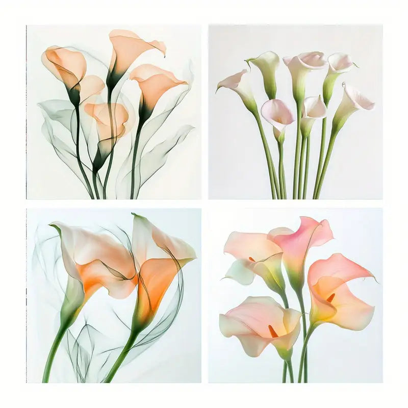 4pcs Pink And Green Prints, Calla Lily Artwork,Wall Art Canvas Framed