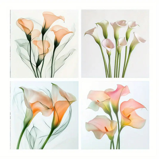 4pcs Pink And Green Prints, Calla Lily Artwork,Wall Art Canvas Framed
