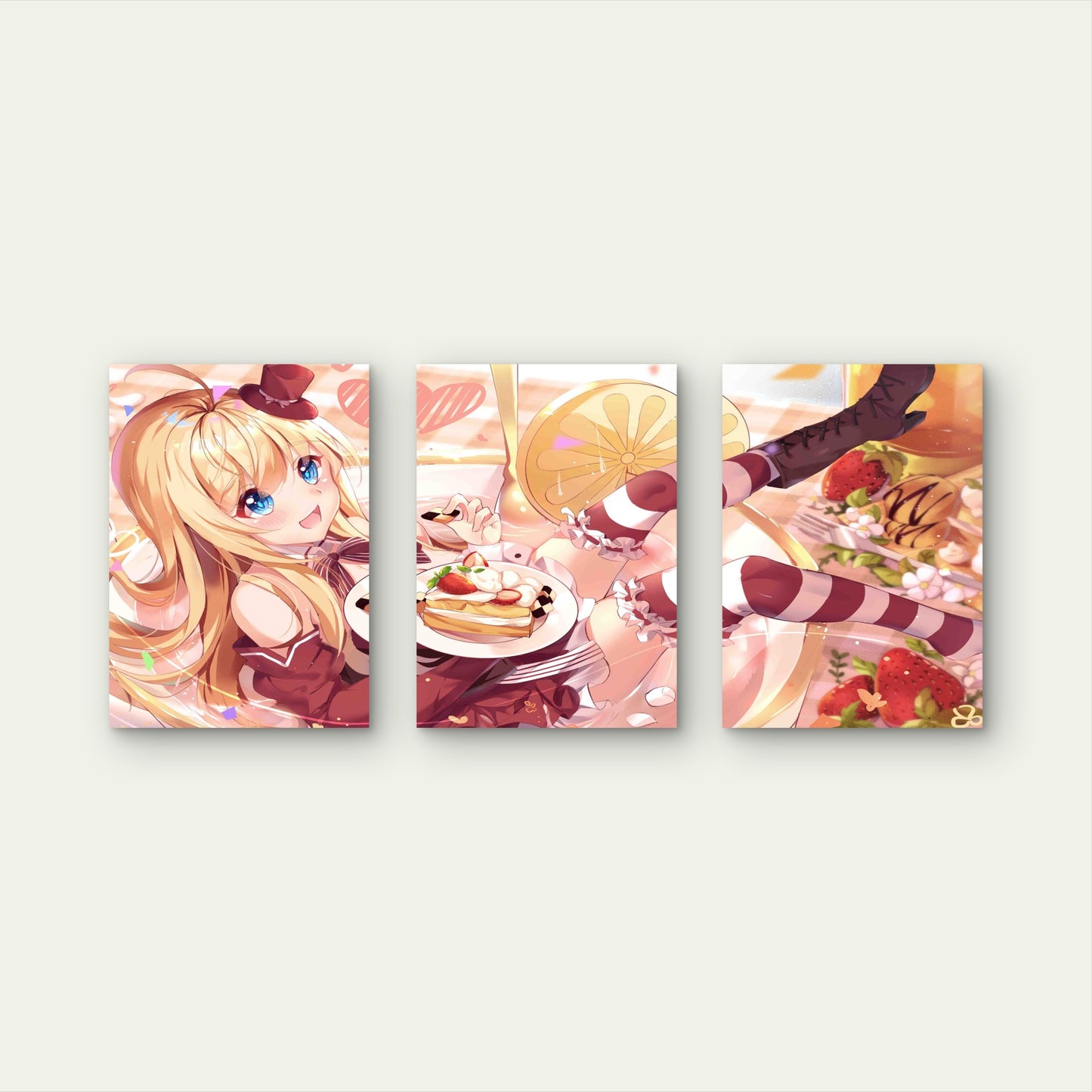 3pcs Anime Girl Sweets Dessert Pastel Patisserie Metal Print Ready to Hang Art