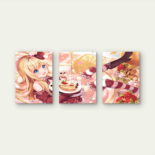 3pcs Anime Girl Sweets Dessert Pastel Patisserie Metal Print Ready to Hang Art