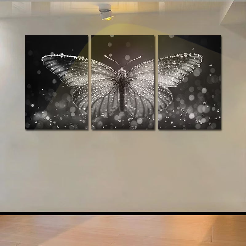 3pcs Luxurious Crystal Butterfly Design Wall Art Set Canvas Framed 50x70cm - High Quality Print 100% Australian Made Wall Canvas Ready to Hang