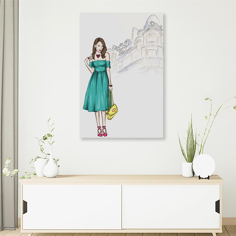 Elegant Green Girl 3D Design Acrylic Glass Print Tempered Glass Wall Art 100% Made in Australia Ready to Hang