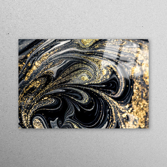 Black And Gold, Shimmery Acrylic Glass Print Tempered Glass Wall Art 100% Made in Australia Ready to Hang