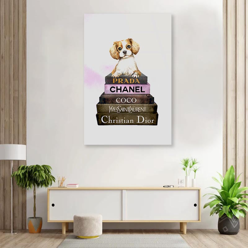 Dog On Book set Fashion Art 3D Design Acrylic Glass Print Tempered Glass Wall Art 100% Made in Australia Ready to Hang