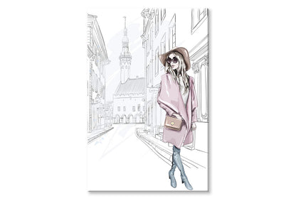 Pink Girl With Stylish Hat Wall Art Limited Edition High Quality Print Stretched Canvas None