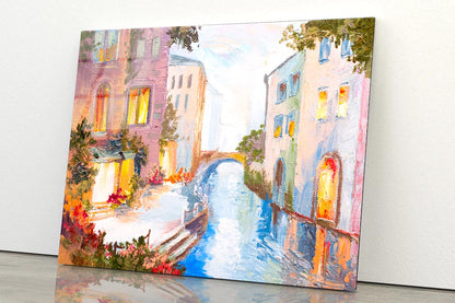 Oil Painting - Canal in Venice, Italy  Acrylic Glass Print Tempered Glass Wall Art 100% Made in Australia Ready to Hang