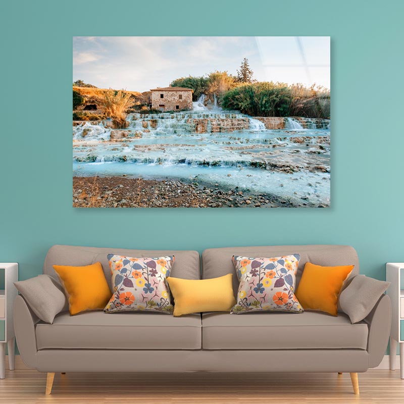 Terme Di Saturnia - Mill Waterfalls, Tuscany, Italy Acrylic Glass Print Tempered Glass Wall Art 100% Made in Australia Ready to Hang - Bella Home Decor