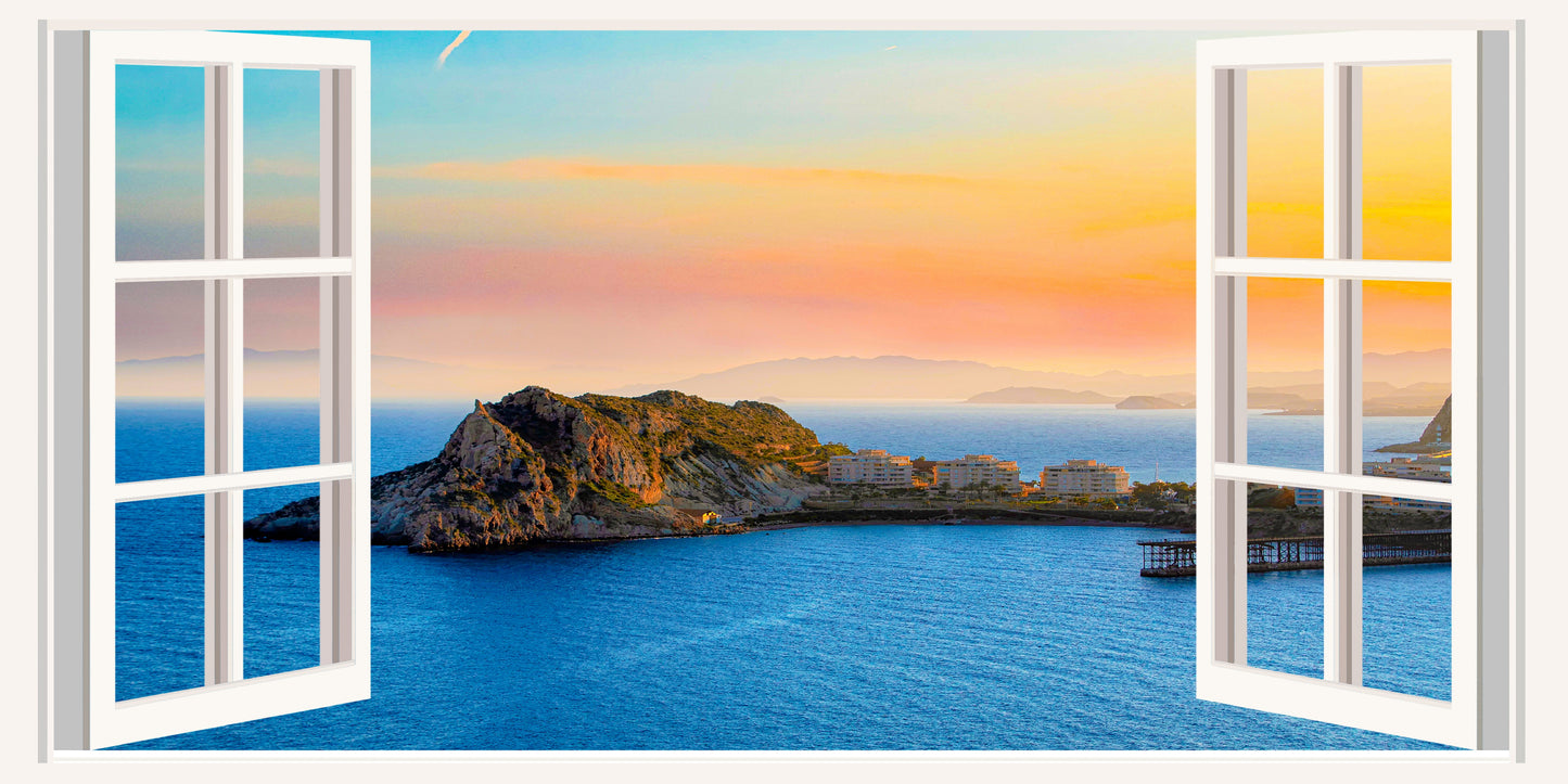 Mediterranean Blue Coast Wall Art Canvas Office Home Room Framed 120x60cm
