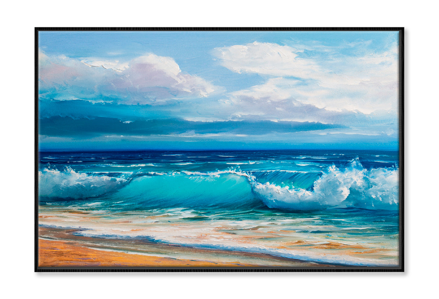 Sea Waves With Beach Painting Limited Edition High Quality Print Canvas Box Framed Black