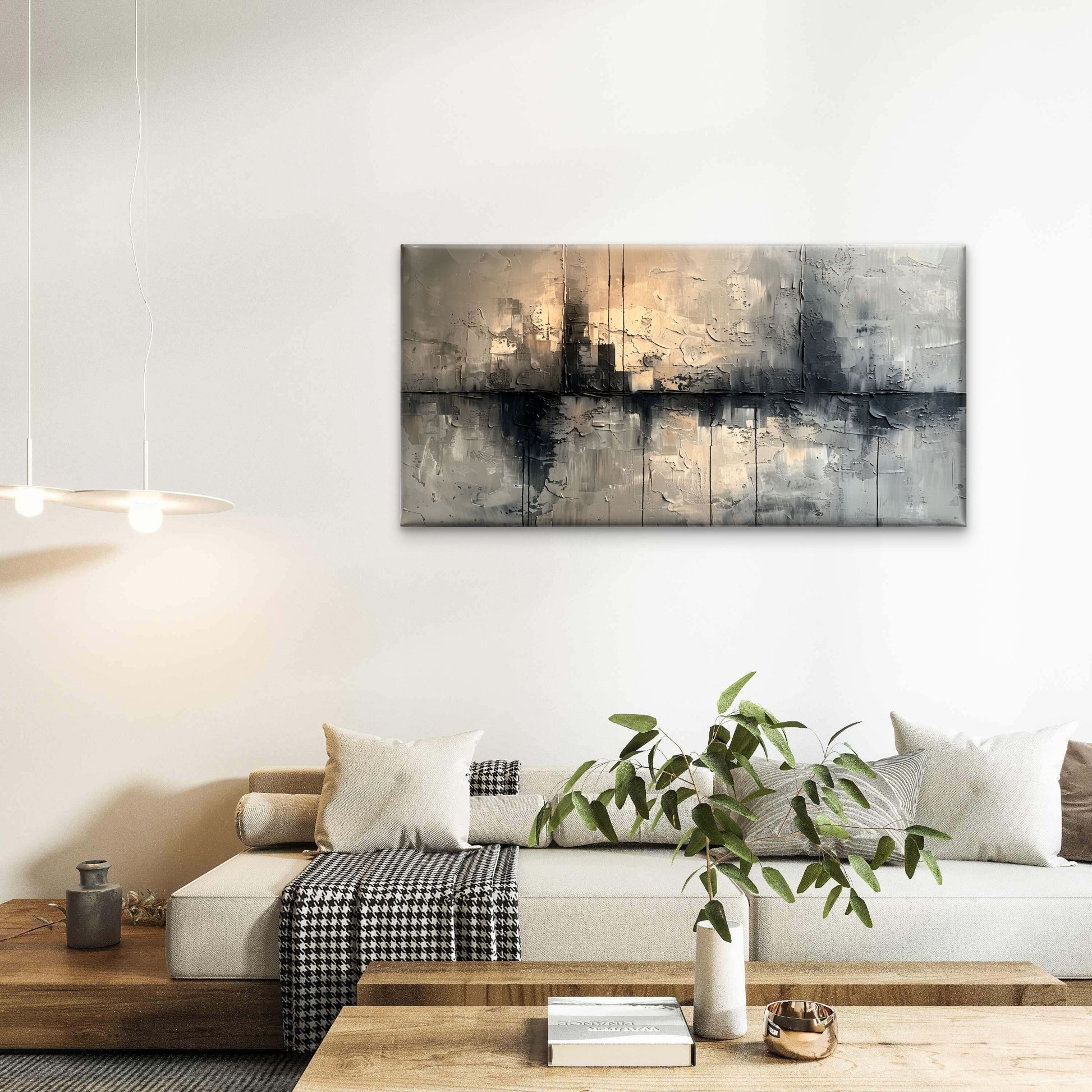 Dark Grey Minimalist Textured Abstract Wall Art Canvas Office Home Framed 120x60cm