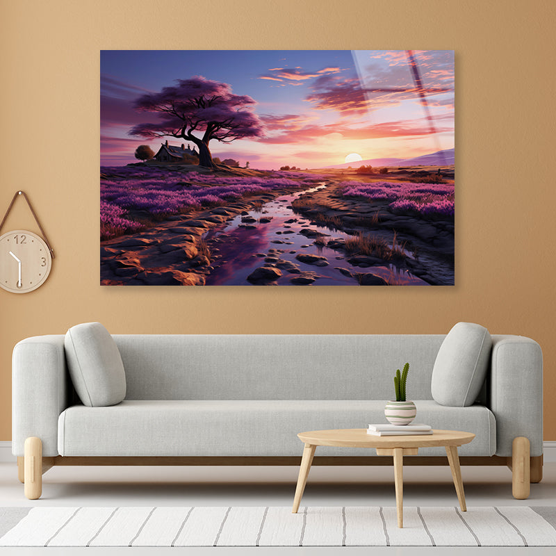 Peaceful A Serene With A Stream, Mountains Acrylic Glass Print Tempered Glass Wall Art 100% Made in Australia Ready to Hang