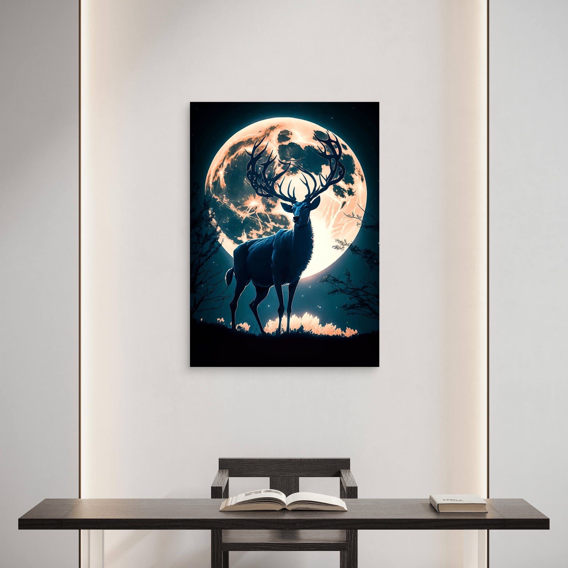 Majestic Stag Full Moon Night 40x60cm Metal Print Ready to Hang - Bella Home Decor