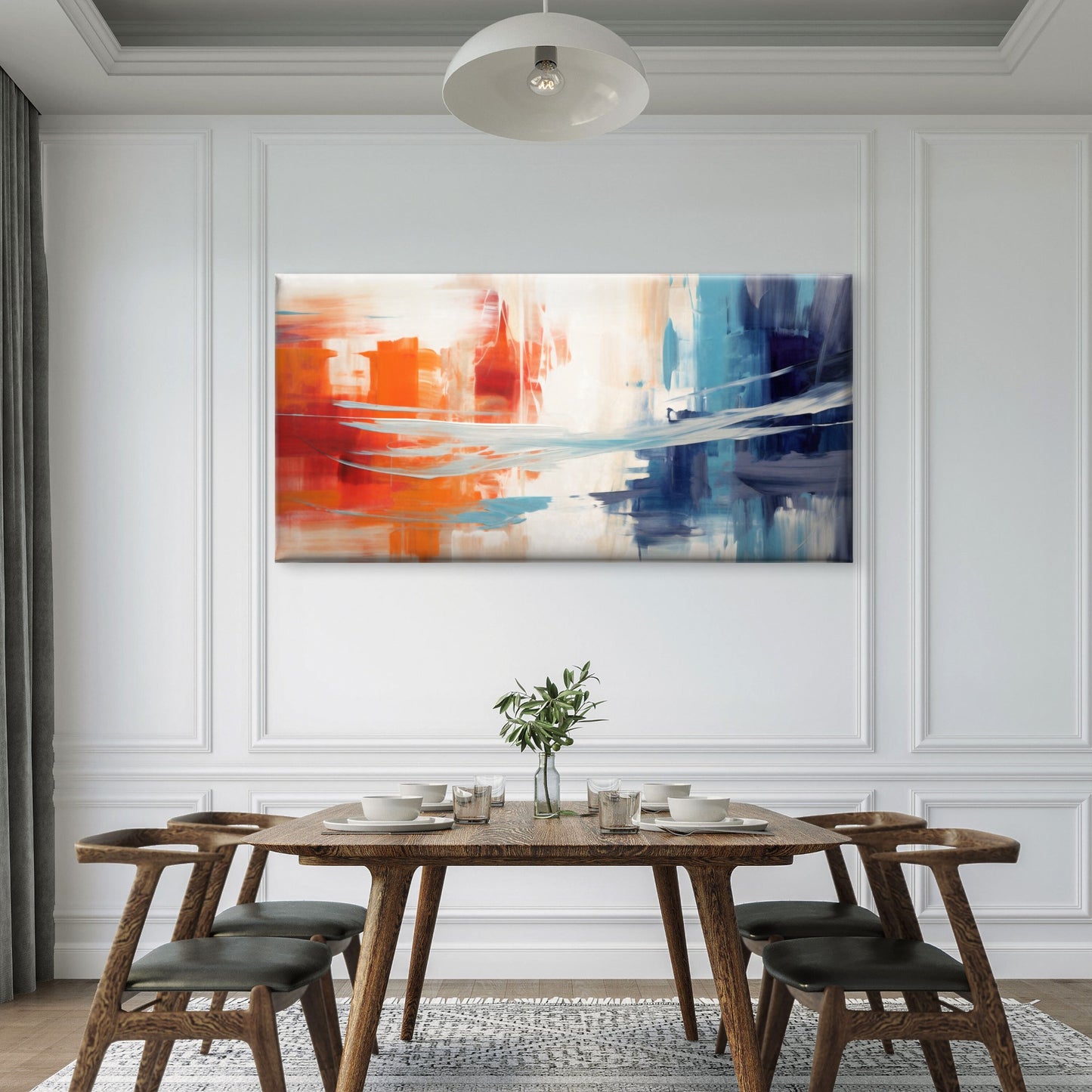 Blue Orange Abstract Wall Art Canvas Office Home Room Framed 120x60cm - Bella Home Decor