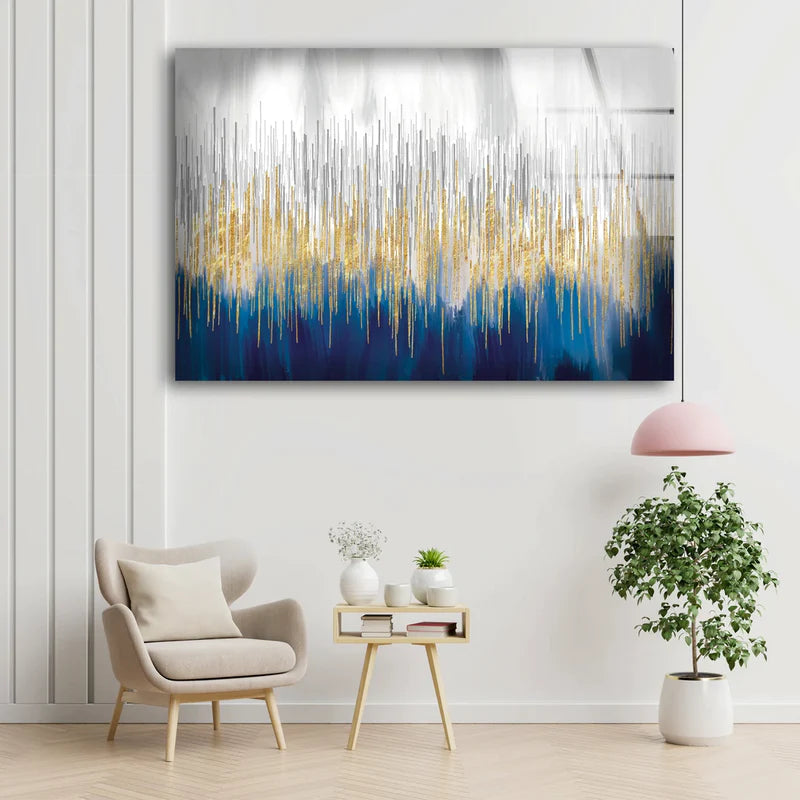 Gold Blue Abstract UV Direct Aluminum Print Australian Made Quality