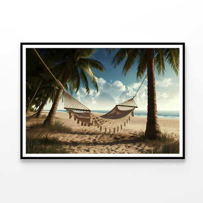 Hammock between Two Palm Trees on a Beach Home Decor Premium Quality Poster Print Choose Your Sizes - Bella Home Decor