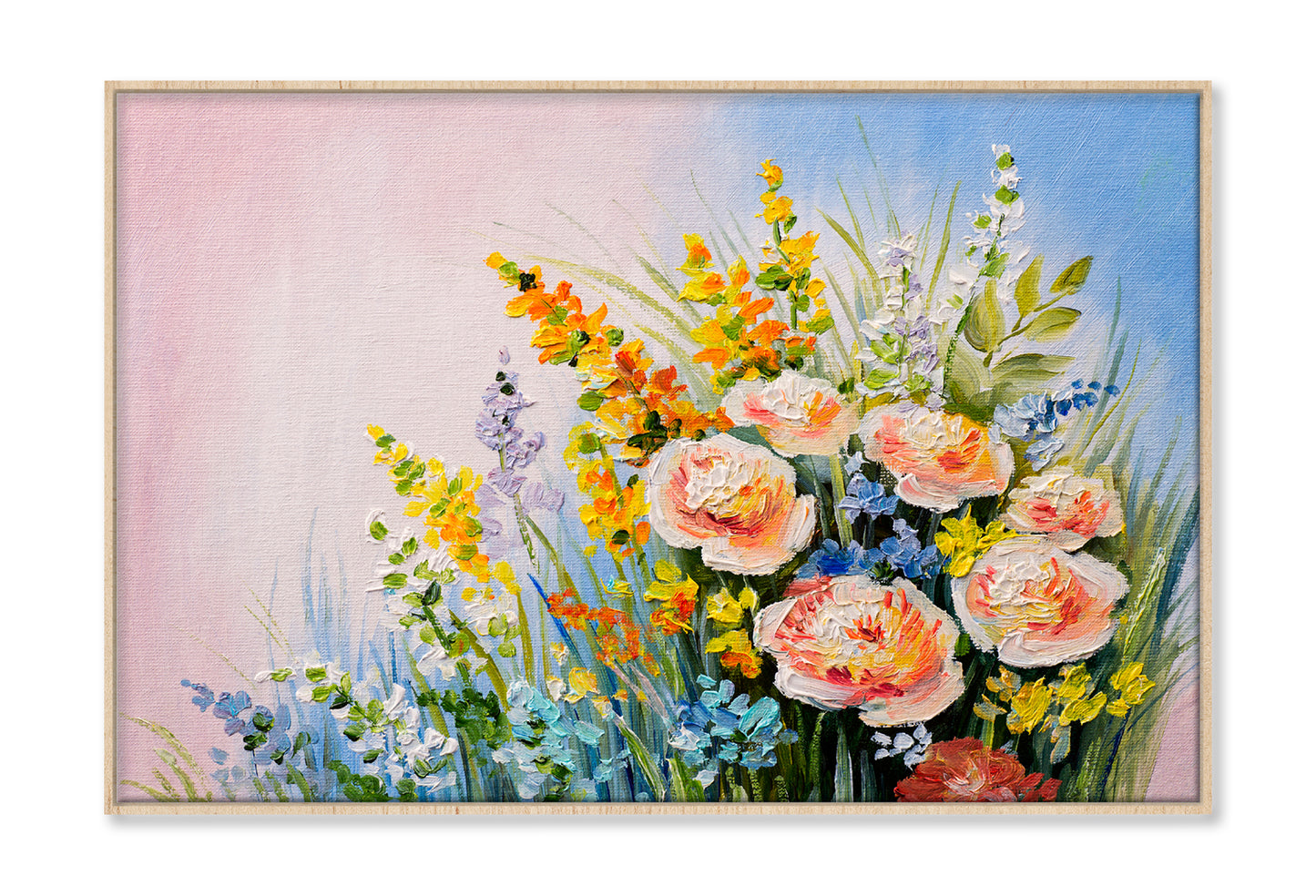 Bouquet Of Summer Flowers Oil Painting Wall Art Limited Edition High Quality Print Canvas Box Framed Natural