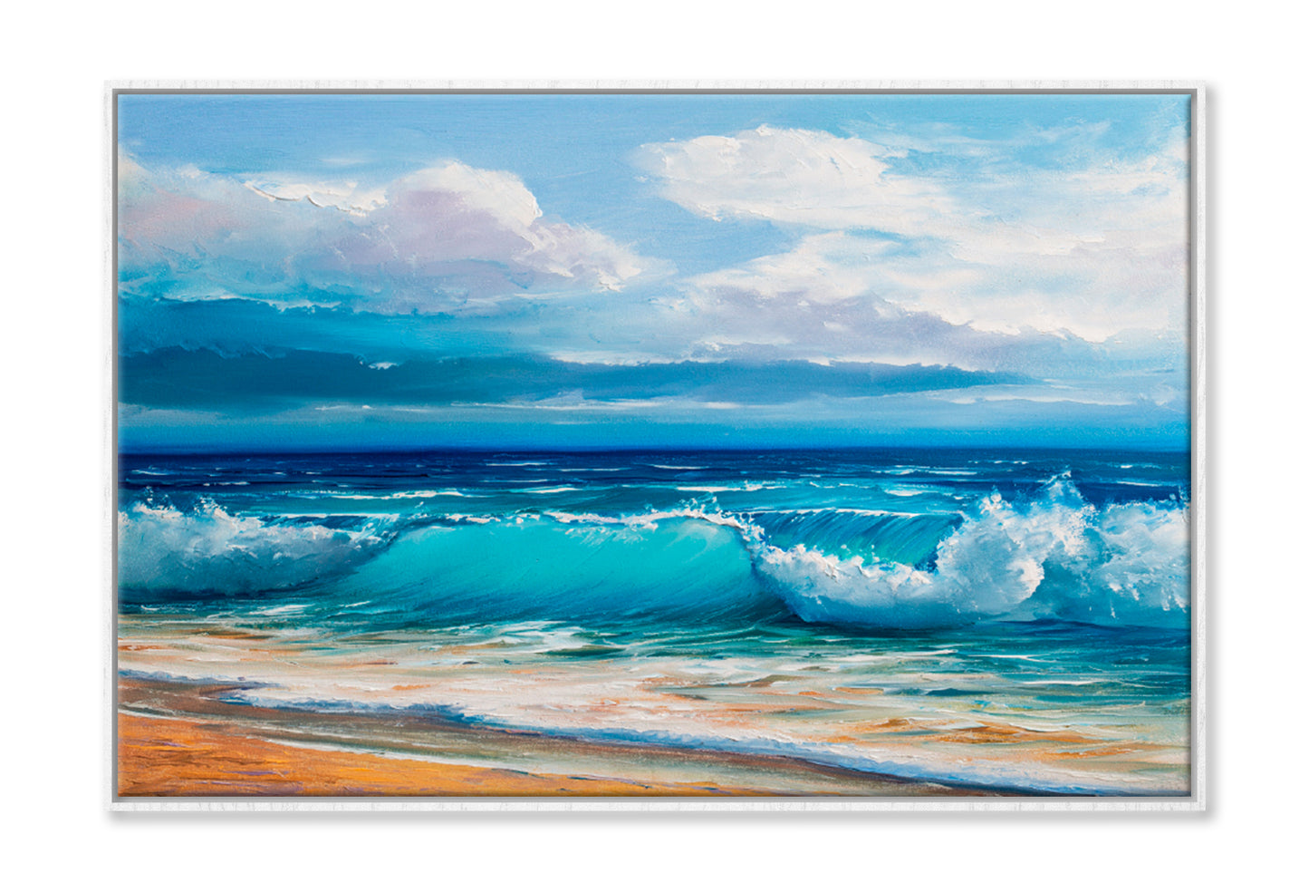 Sea Waves With Beach Painting Limited Edition High Quality Print Canvas Box Framed White