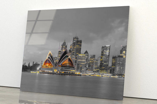 B&W Sydney Skyline in Australia Acrylic Glass Print Tempered Glass Wall Art 100% Made in Australia Ready to Hang