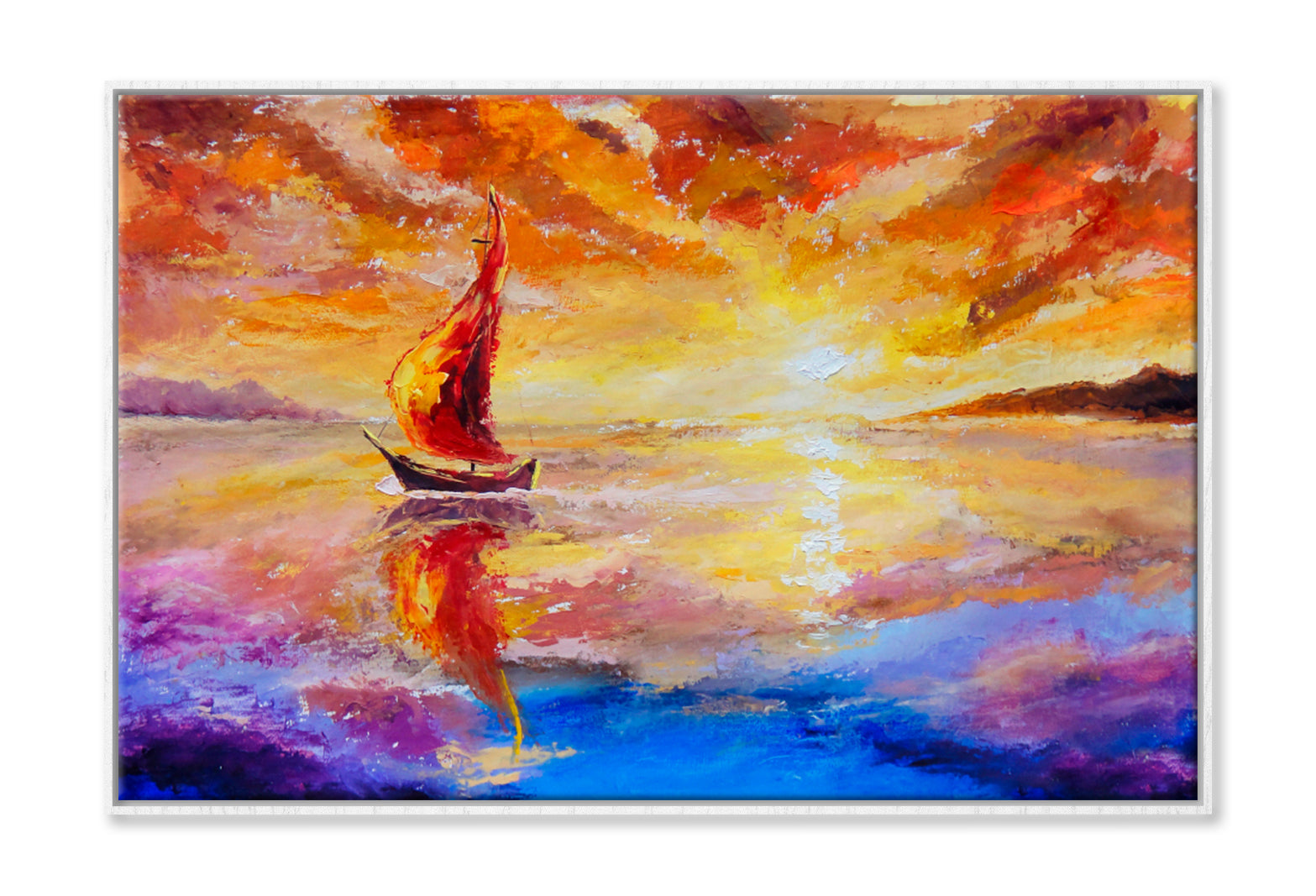 Beautiful Sunset, Dawn Over Sea Oil Painting Wall Art Limited Edition High Quality Print Canvas Box Framed White