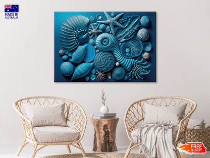 Group of Blue and White Shells Print 100% Australian Made - Bella Home Decor