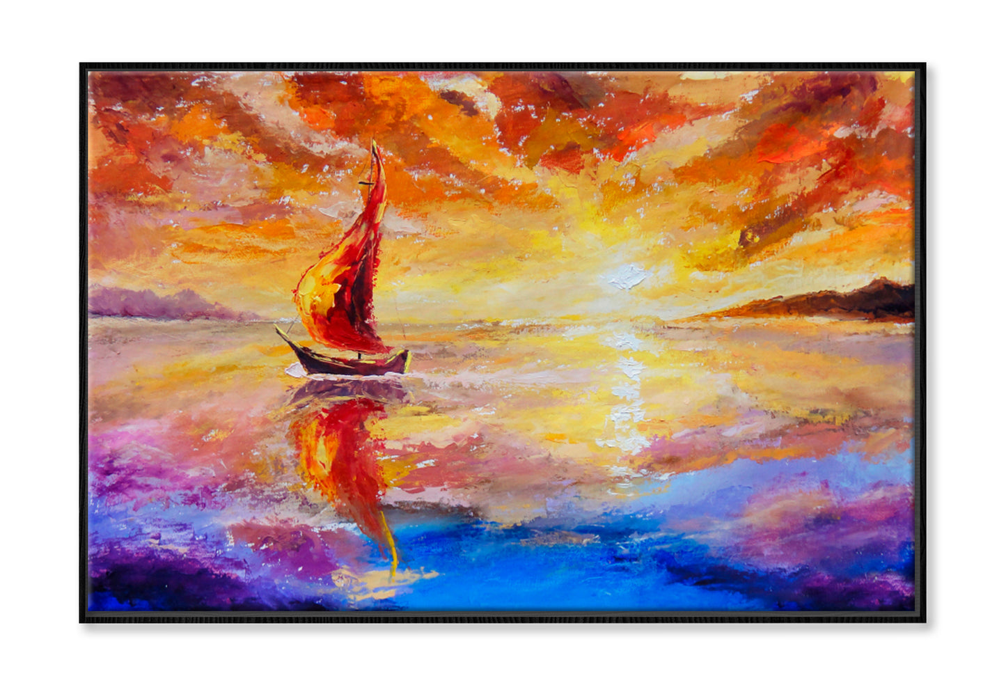 Beautiful Sunset, Dawn Over Sea Oil Painting Wall Art Limited Edition High Quality Print Canvas Box Framed Black