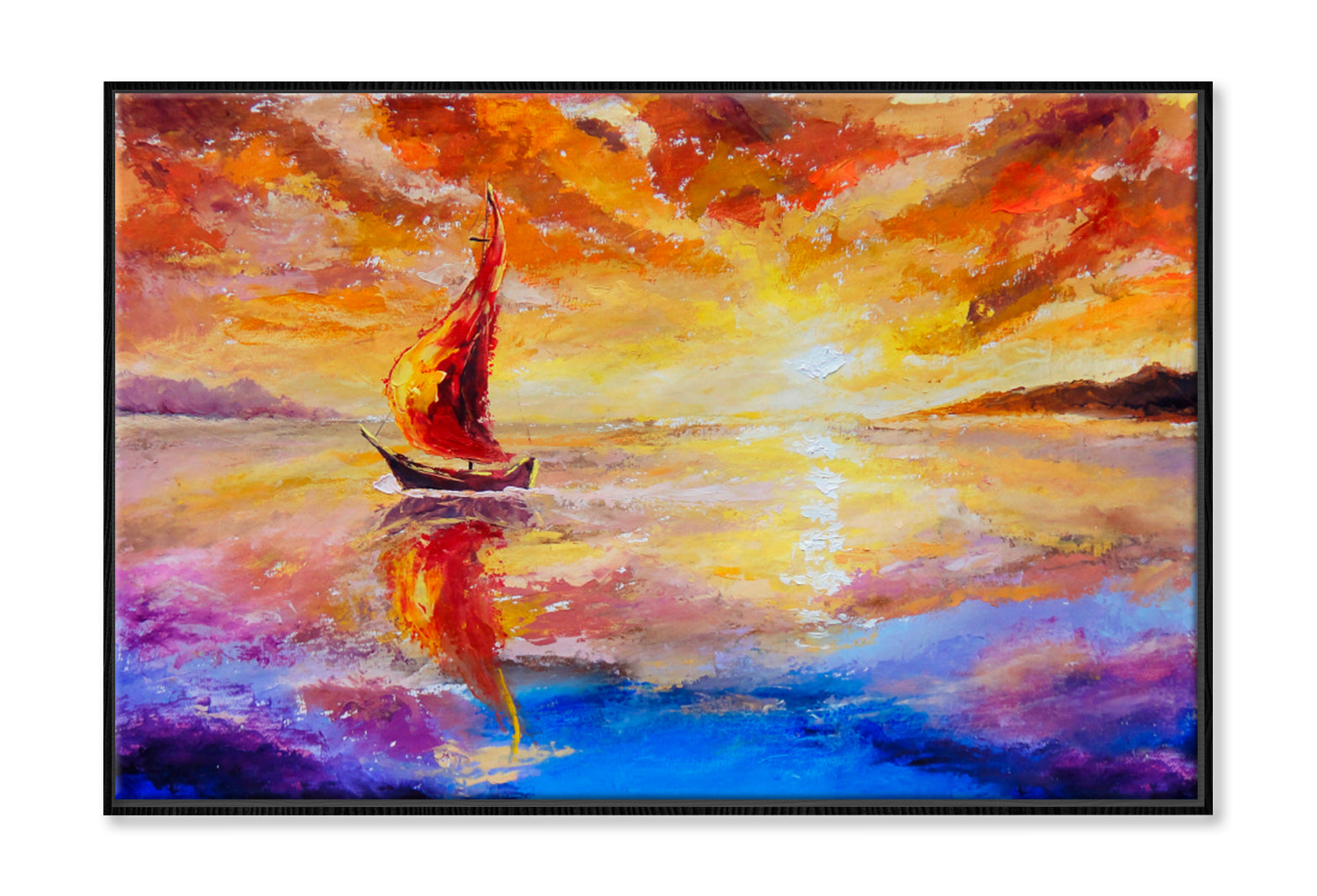 Beautiful Sunset, Dawn Over Sea Oil Painting Wall Art Limited Edition High Quality Print Canvas Box Framed Black