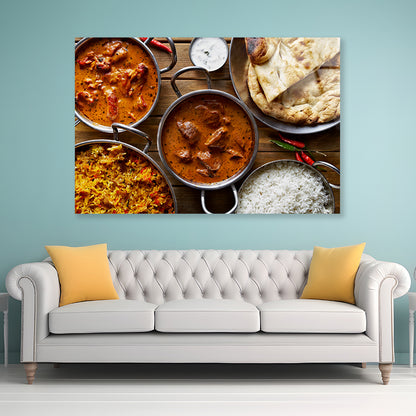 Bowls of Indian Cuisine on Table Acrylic Glass Print Tempered Glass Wall Art 100% Made in Australia Ready to Hang