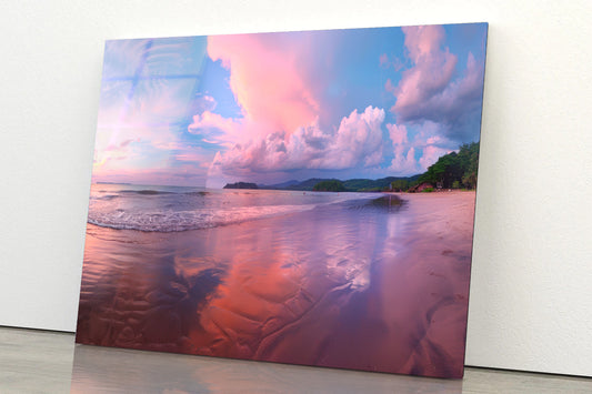 Beautiful Beach & Pink Sky Acrylic Glass Print Tempered Glass Wall Art 100% Made in Australia Ready to Hang